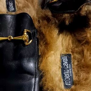Roberto Cavalli Black Leather Loafers with Gold Accent
